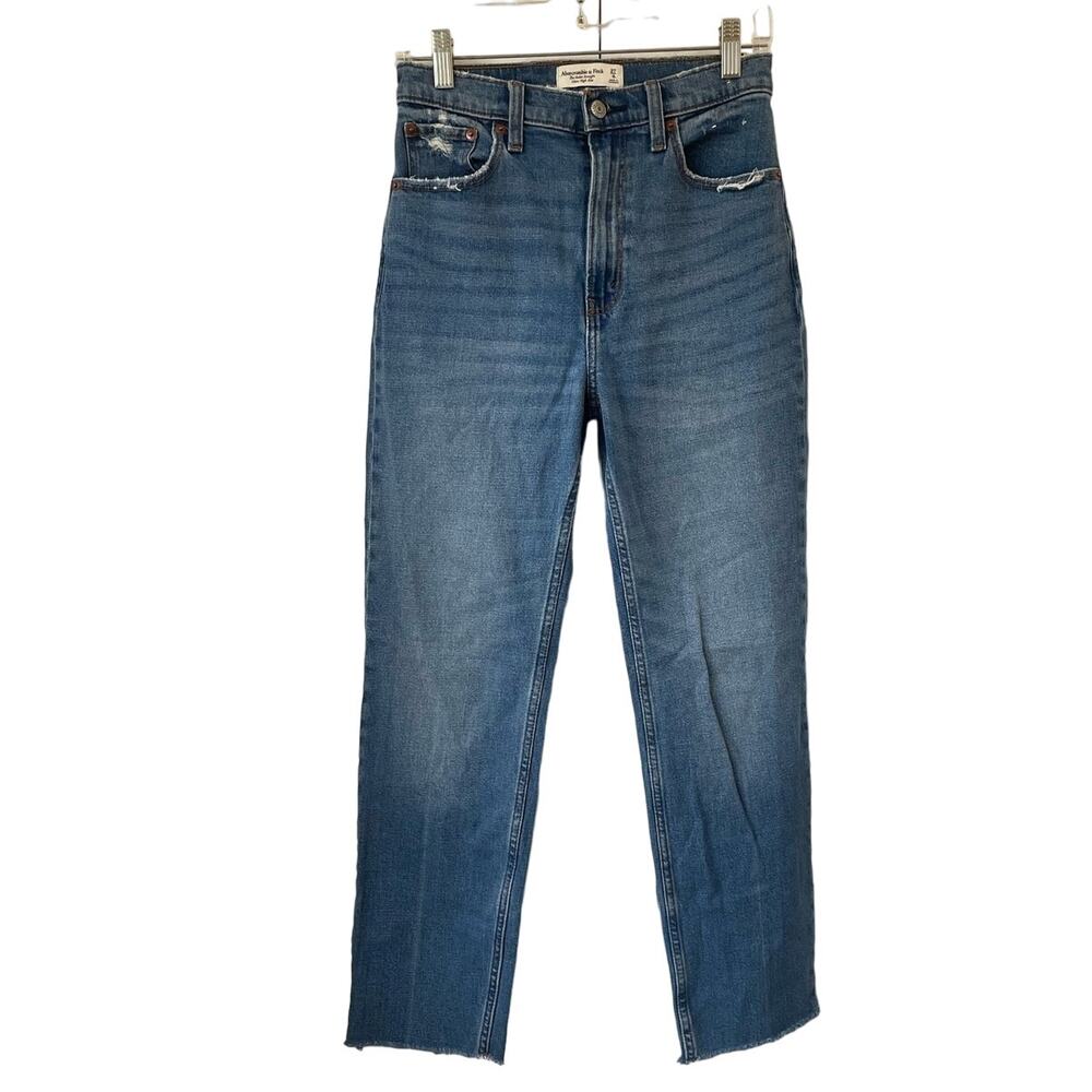 Abercrombie & Fitch Ankle Straight Ultra High Rise Raw Hem Jeans